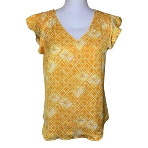 Skies Are Blue Marigold Short Flutter Sleeve Top Women Medium